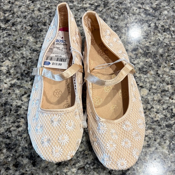 Self Esteem Other - Self Esteem Cream and Gold Floral Kids Dress Shoes